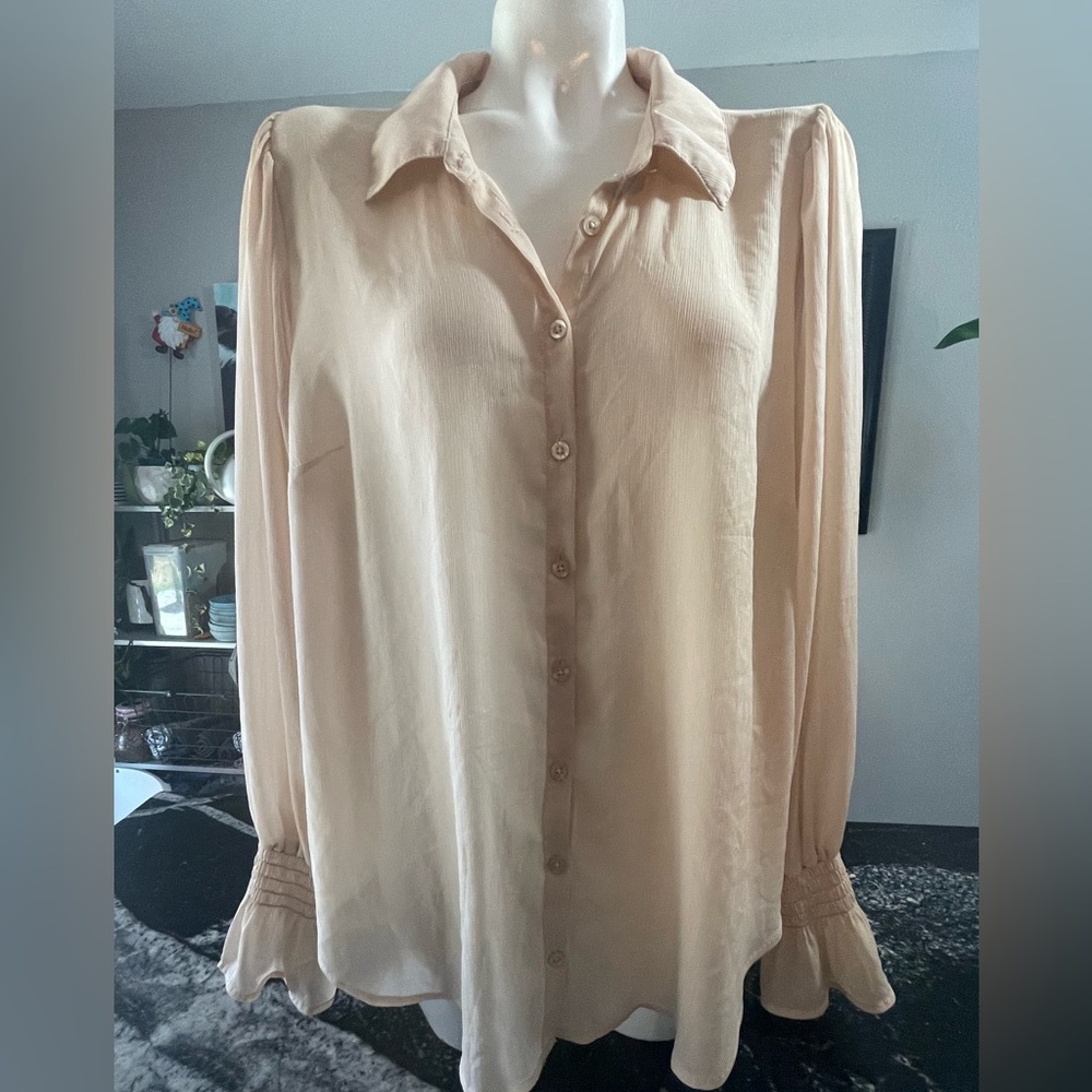 Festi Elegant Cream Button-Up Blouse Women's Plus Size 2